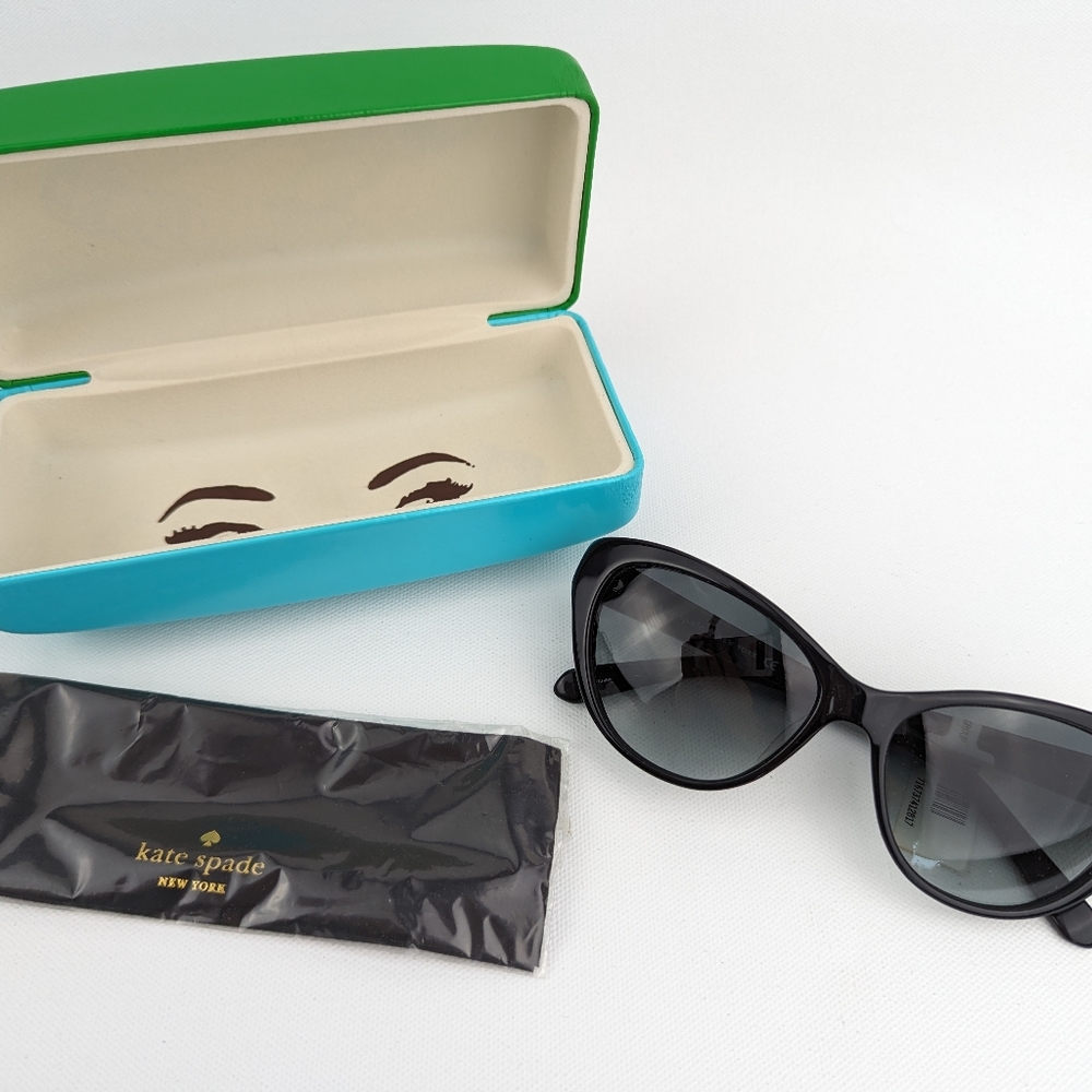 NWT Kate Spade "Della" black sunglasses with case + lens cloth